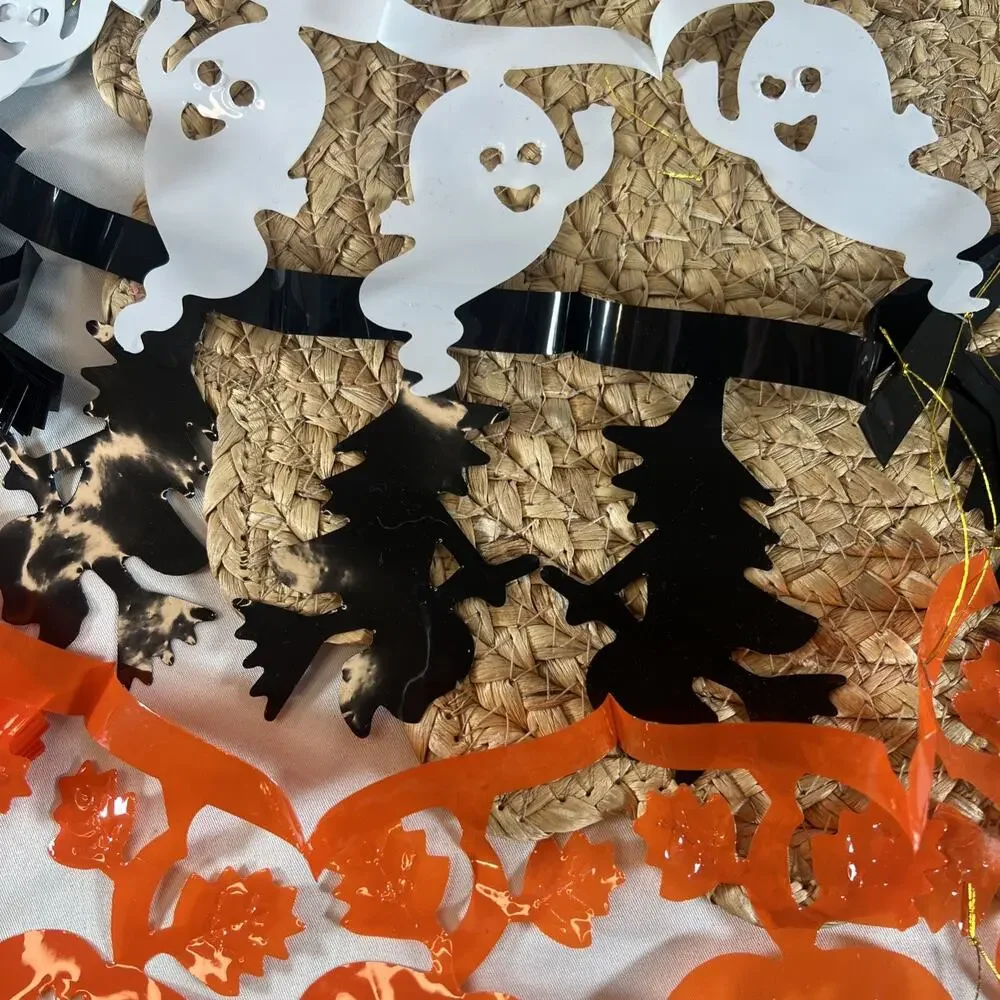 Vintage 90s Halloween Pumpkin Witch Ghost Pull-Out Chain Plastic Vinyl Garland